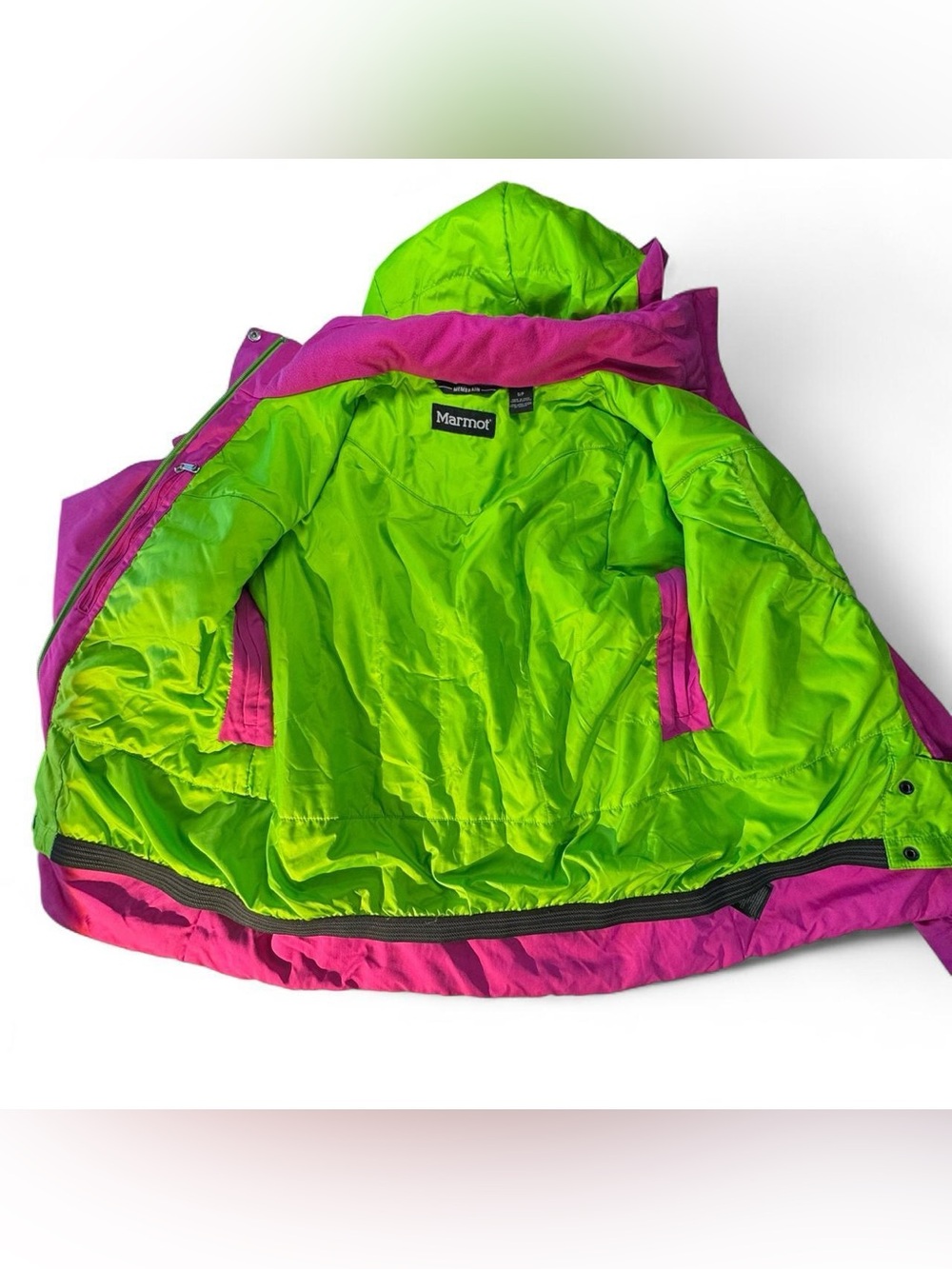 Marmot Sublette Women's Ski Jacket Small Magenta Pink Lime Green Waterproof Coat - Picture 3 of 8